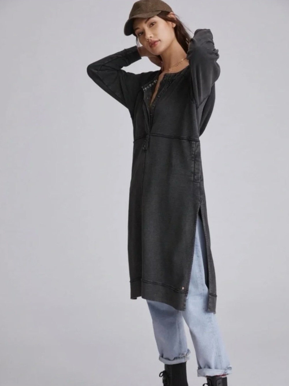 Pilcro Anthropologie Hooded Sweatshirt Dress Gray Acid Wash Size Small